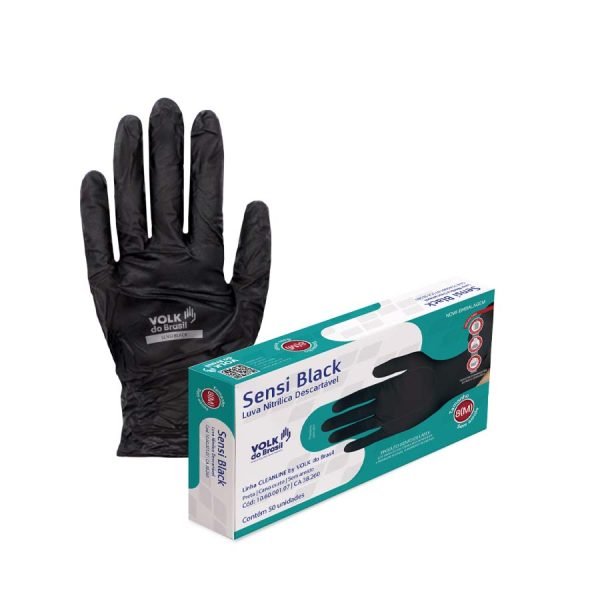 LUVA NITRÍLICA SENSI BLACK DESCARTÁVEL VOLK - CA 38260