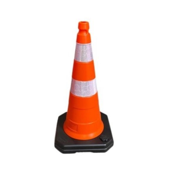 CONE RÍGIDO COM BASE LARANJA E BRANCO 75CM