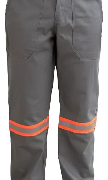 CALÇA BRIM DE BOTÃO COM REFLETIVO LARANJA