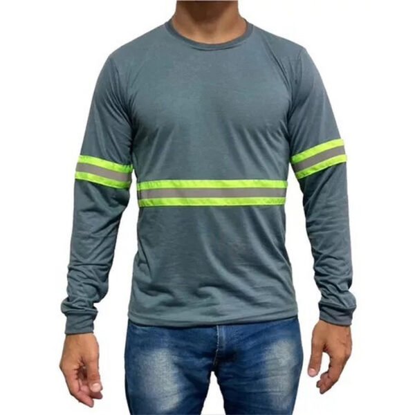 CAMISETA MANGA LONGA CINZA CHUMBO REFL. VERDE