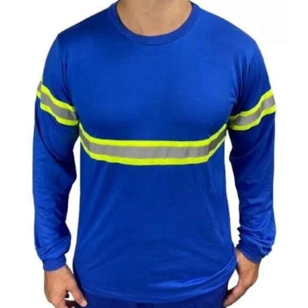 CAMISETA AZUL ROYAL MANGA LONFA C/REFLETIVO VERDE