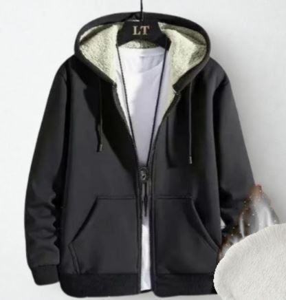 CASACO DE LÃ  FORRADO PRETO CAPUZ