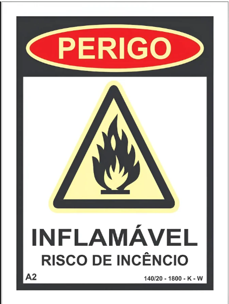 PLACA DE SINALIZAÇÃO PERIGO INFLAMAVEL 15X20CM